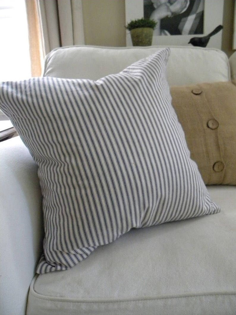 Blue Ticking Stripe Pillow Cover, Stripe Pillow Cover Etsy