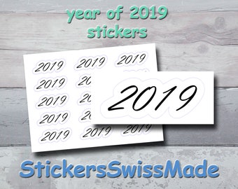 bullet journal stickers - year 2019 - calligraphy font - black+white stickers of the year 2019