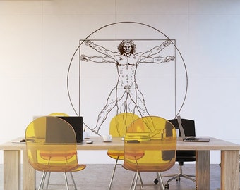 Muur sticker man van Vitruvius, Leonardo Da Vinci muur sticker, vinyl muur sticker, muur stencil, wand decor