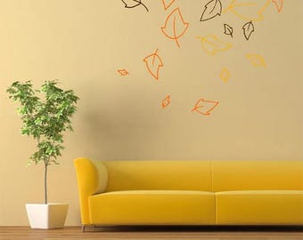 Muursticker vallende bladeren, muursticker bladeren, muursticker boom, vinyl muursticker, muurstencil, wanddecoratie