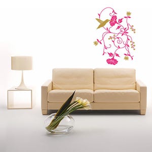 Wall decal Colibri, Colibri wall sticker, Floral wall sticker, Vinyl wall sticker, Wall stencil, Wall decoration
