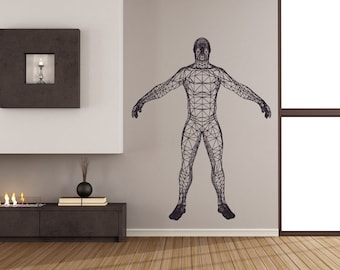 Muursticker Wireframe man, Man muursticker, Wireframe muursticker, Vinyl muursticker, Muur stencil, Muur decor