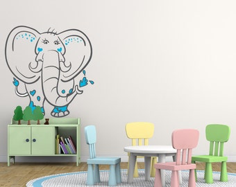 Kids Wall decal Elephant, Hand drawn sticker,Vinyl wall sticker,Elephant wall sticker,Children's room wall sticker