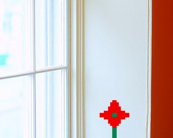 Wall decal Pixel Flowers, 8-bit Flower wall sticker, Floral wall sticker, Vinyl wall sticker, Wall stencil, Wall decoration