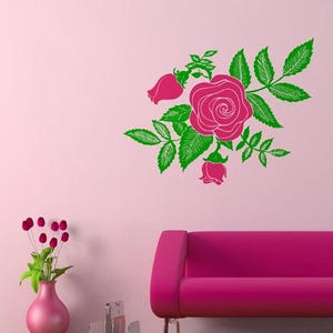 Wandtattoo Rose, Blumen Wandaufkleber, Floral Wandaufkleber, Vinyl-Wandaufkleber, Wandschablone, Wanddekoration