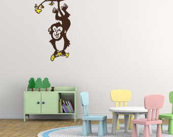 Kids Wall decal Monkey,FREE DELIVERY to UK,Hand drawn sticker,Vinyl wall sticker,Monkey wall sticker,Children's room wall sticker