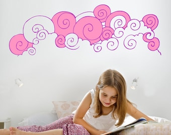 Kids Wall decal Swirly Clouds, Hand drawn sticker, Vinyl wall sticker, Clouds wall sticker, Children's room wall sticker