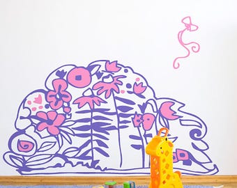 Kids Wall decal Spring Garden,FREE DELIVERY to UK,Hand drawn sticker,Vinyl wall sticker,Flowers wall sticker,Children's room wall sticker