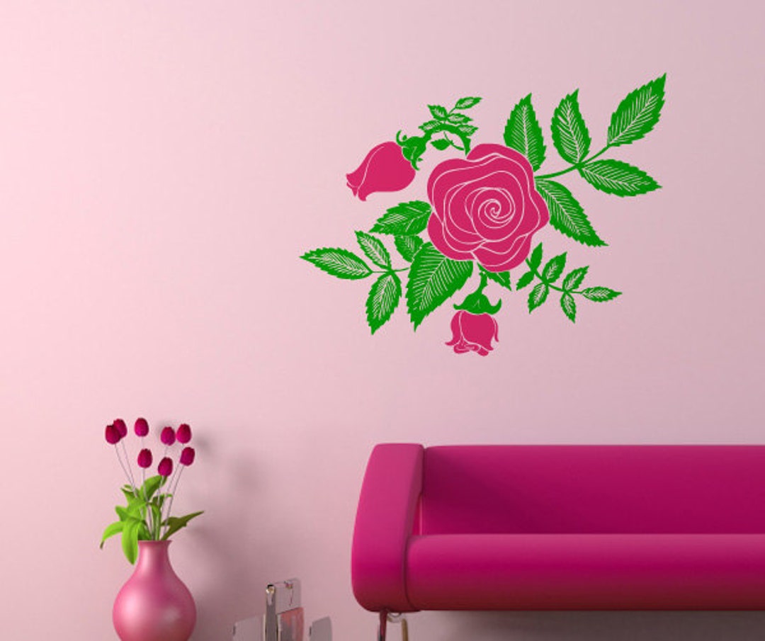 Wall Decal Rose Flower Wall Sticker Floral Wall Sticker Etsy