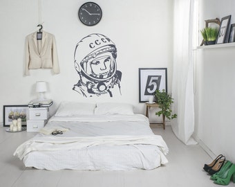Muursticker Gagarin, Gagarin muursticker, Astronaut muursticker, Vinyl muursticker, Muur stencil, Muur decor, ussr sticker