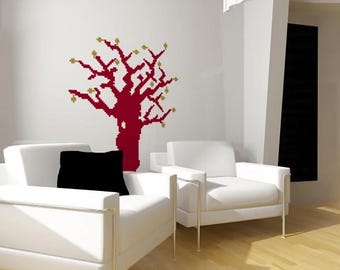 Muursticker Pixel Tree, 8-bits boommuursticker, boommuursticker, vinylmuursticker, muurstencil, wanddecoratie