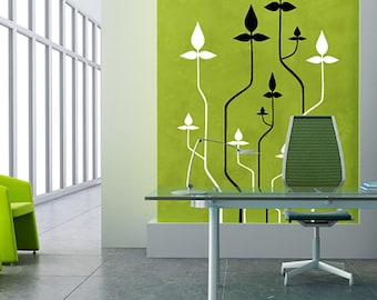 Wall decal Tech Plants, Plant wall sticker, Flower wall sticker, Vinyl wall sticker, Wall stencil, Wall decoration