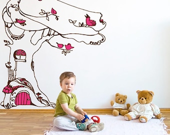Kids Wall decal The Tree of Life, Hand drawn sticker, Vinyl wall sticker, Tree wall sticker, Children's room wall sticker