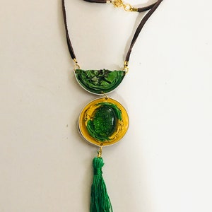 Medallion Tassel Necklace, Upcycled Nespresso Coffee Capsule Necklace