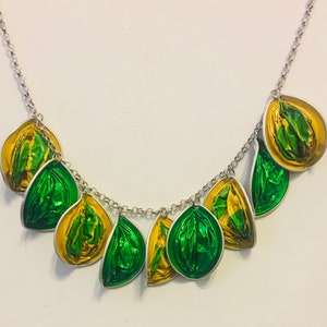 Falling Leaves Bib Statement Necklace, Recycled Nespresso , Repurposed Coffee Capsule Bib Necklace