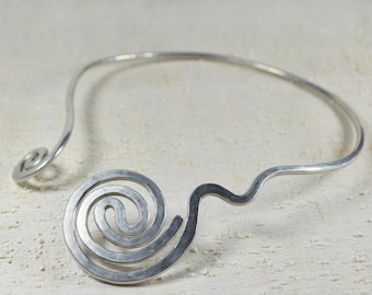 Open Necklace silver urban jewelry spiral swirl vortex READY to SHIP open choker collar silver statement necklace asymmetric double spiral