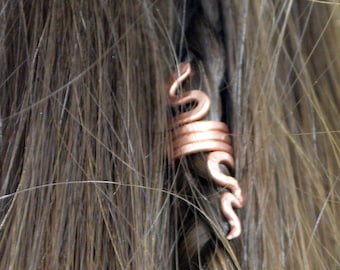 Snake dreadlock hair bead, Loc, coil dreadlock Beard jewelry Silver Viking jewelry Small Snake hair Viking Braid beads metal copper aluminum