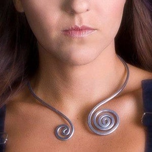 Necklace Silver spiral open asymmetric necklet celtic necklace collar wire jewelry celtic collar torc necklace silver torque choker necklace