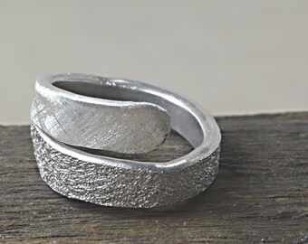 RING silver aluminum jewelry double finish sandblasted and satin boho jewelry bridesmaid gift for her girlfriend's gift silver aluminum zen