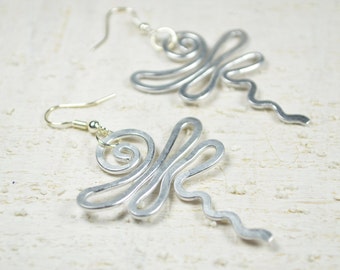 Handmade Aluminum Dragonfly Earrings, Lightweight Dangle Jewelry