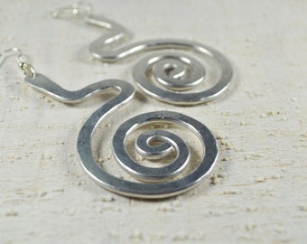 Hammered Aluminium Wire Earrings, Spiral Snake Design