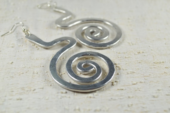 Hammered Aluminium Wire Earrings, Spiral Snake Design