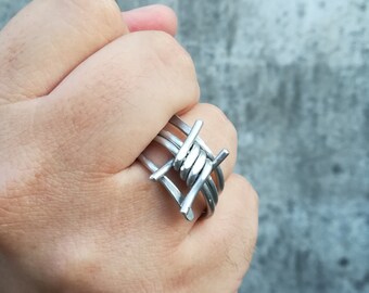 Barbed wire ring made in Aluminum, metal jewelry, Grunge style alternative style metal girl rocker