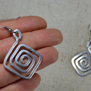 Small dangle earrings Silver Earrings spiral square spiral shape wedding earrings bridesmaid earrings lightweight earrings charm celtic