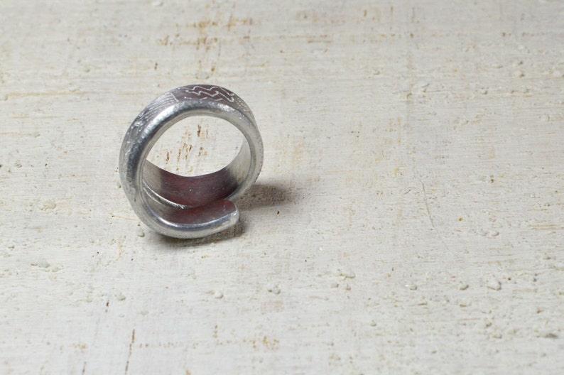 Ring hand drawn aluminum engraved jewelry silver adjustable designed spiral ethnic ring aluminium ring unique spiral doodle READY to SHIP