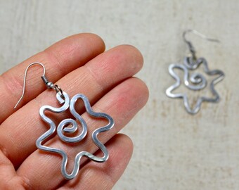 Aluminum Star Earrings, Spiral Dangle, Lightweight Jewelry