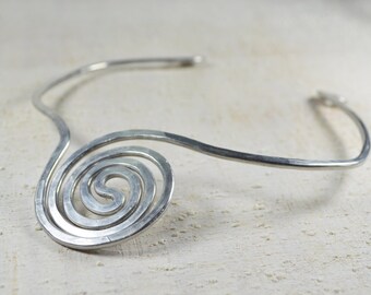 Aluminum Spiral Necklace, Adjustable Open Collar Torc
