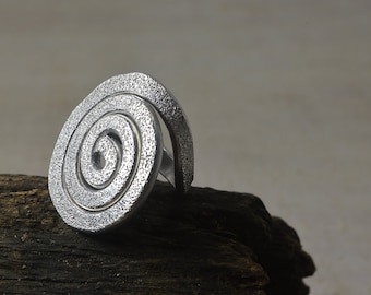 SPIRAL RING silver Aluminum sandblasted spiral RING Adjustable aluminium Silver ethnic jewelry spiral vortex rings  jewelry wedding yoga zen