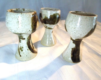 Vintage Handmade (3pc.) Pottery Stoneware Wine Multi Color Goblets