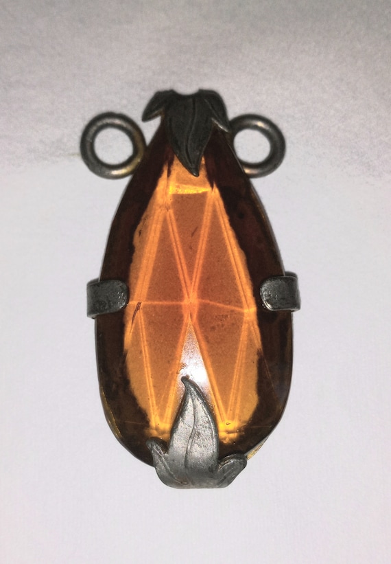 Vintage H. Pomerantz Large Pendant Amber Glass Sig