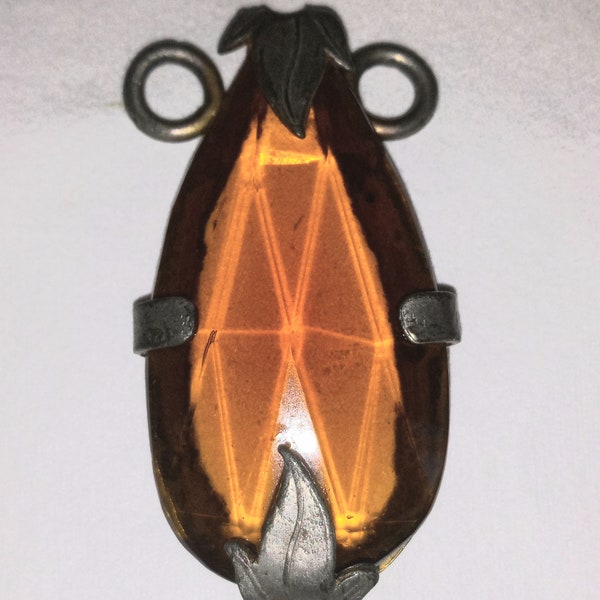 Vintage H. Pomerantz Large Pendant Amber Glass Signed see details