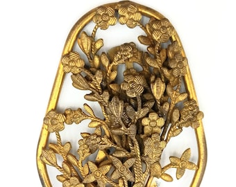 Vintage Victorian Floral Scarf Garment Clip Pin 2.5" Brass Metal