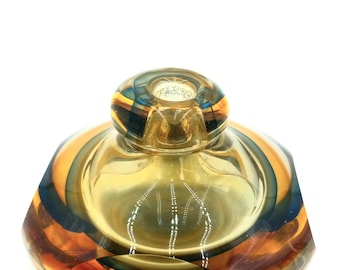 Vintage Fifth Ave Crystal Art Glass Perfume Bottle. Round with Flat Sides.