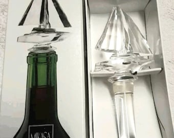 Mikasa Crystal Cut Sailboat Liquer or Wine Stopper/ Barware