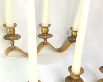 Vintage Modern Brass Candelabra Candle Holders Set of Two