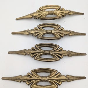 Vintage ( Set of Four) Art Deco Large Ornate 7.25" Drawer Handles. Brass Goldtone Metal.