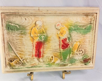 Ivory-Tone Ware Chalkware type plaque  Field Harvest  See Details