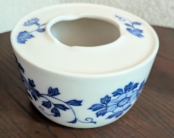 Blue and White Porcelain Vintage Teapot Warmer. Floral Design. Tea light pot Candle Holder. 4.5" Surface. Raiser. Grandma Core/Cottage