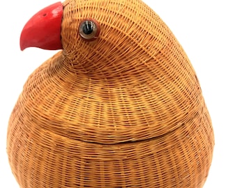Vintage Shanghai Ratten Wicker Bird Basket 10"×8". Rare Unique Collectable 1970's Storage Decorative