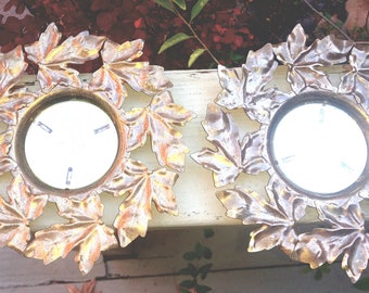 Two Vintage Brass Metal Cut Leaf 8" Frame Wall Plaque see details