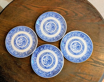 Vintage Blue Willow Royal China 4pc. Saucers . Blue and White 6". Wall Hanging or Replacement Plates