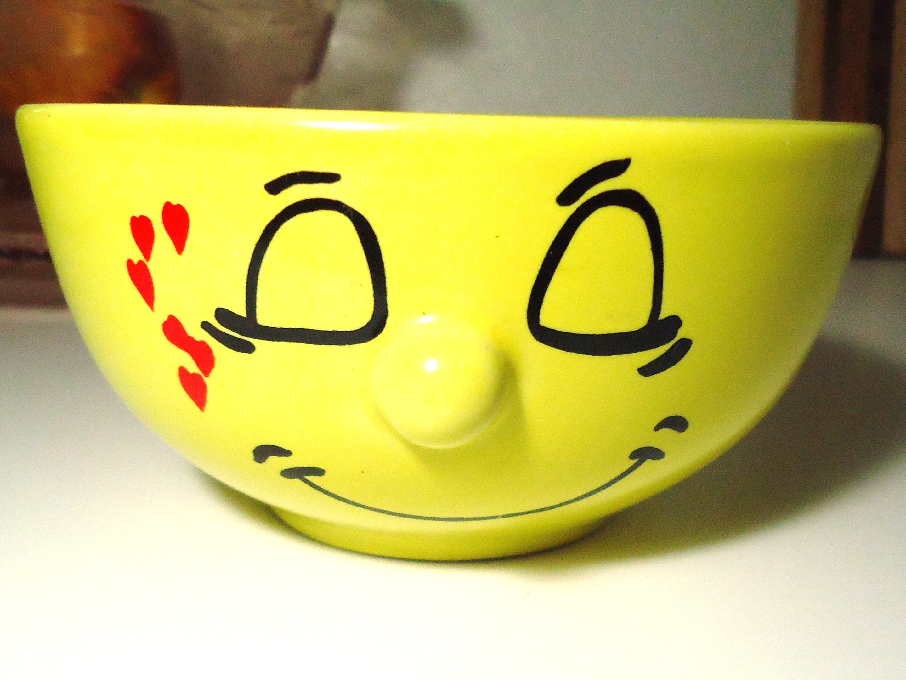 Vintage Smiley Face Bowls Yellow 3D Smiley Cereal Bowls Blue 3D