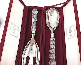 Vintage Mikasa Rosseau Crystal Silver Serving Set Spoon & Fork. Holidays, Gift or Formal Dining.