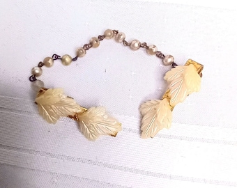 Vintage Leaf With Glass beads Sweater Shirt Scarf gold Clip
