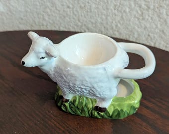 Vintage Ceramic Sheep Egg Cup with Spoon Holder