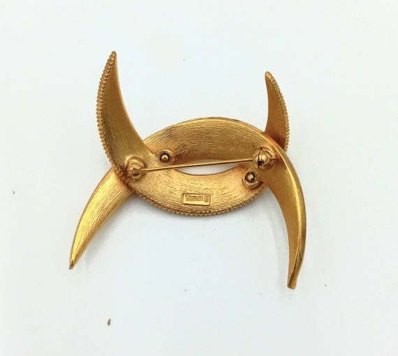 Vintage interlocking double crescent moons brooch… - image 2
